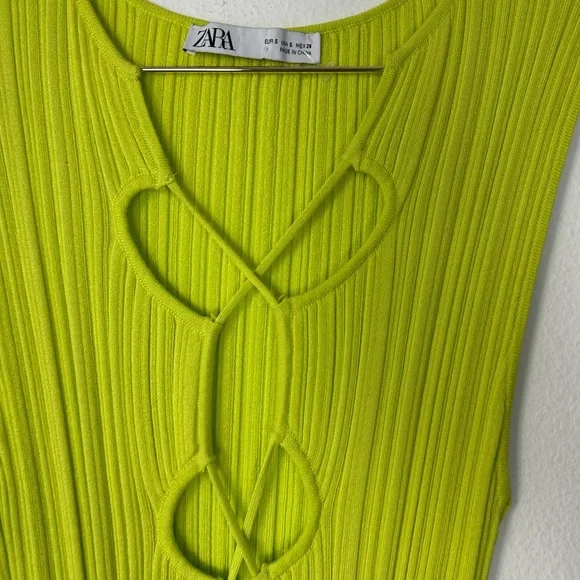 Zara Lime Green Cutout Midi Dress Size S - Picture 3 of 5
